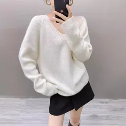 ゆったりとした怠惰なセータースター女性の新しいゆったりとしたVネックカシミアニットセータースター細身のカシミアウールトップカジュアル秋と冬