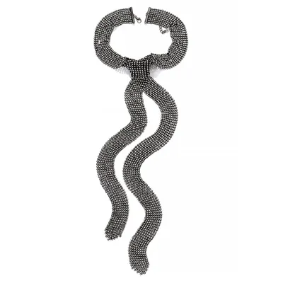 Colar de pingente de gravata de malha oca com strass de estilo de luxo discreto ZA, colar de suéter versátil e personalizado com retro europeu e americano para mulheres, transfronteiriço