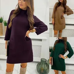 فساتين طويلة الأكمام من الدرالون البوتيكي غير الرسمي مع جيب وعنق دائري