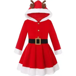 Vestido de Navidad con Capucha de Alce Vestido de Fiesta de Navidad para Niños