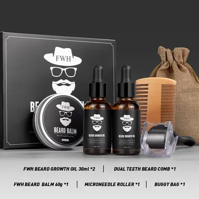 Conjunto valor de tratamento de crescimento de barba: óleo e rolo de microagulhas
