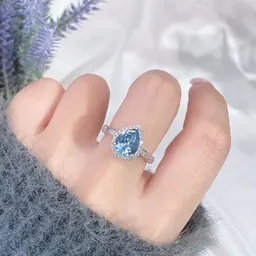 Färgad ädelstensring för kvinnor, S925 sterlingsilver, akvamarinring, elegant pendling, gränsöverskridande live-sändning populär, fabriksgrossist