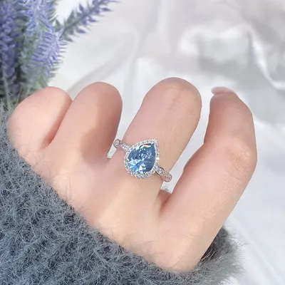 Färgad ädelstensring för kvinnor, S925 sterlingsilver, akvamarinring, elegant pendling, gränsöverskridande live-sändning populär, fabriksgrossist