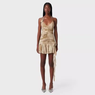 Vestido curto de alças finas com laços, elegante, modelador, europeu e americano