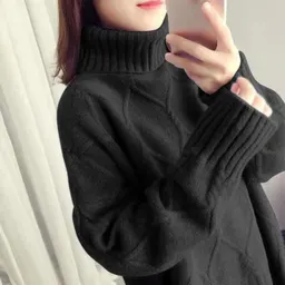 韩版宽松慵懒风加厚外套 INS长袖套头网红高领毛衣 女