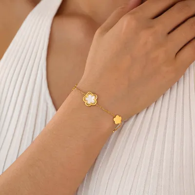 OPK Jewelry Factory Европейский и Американский Темпераментный Браслет для Женщин, Нержавеющая Сталь Полая Пятилепестковая Цветок Перламутровый Дизайн Браслет Оптовая Продажа