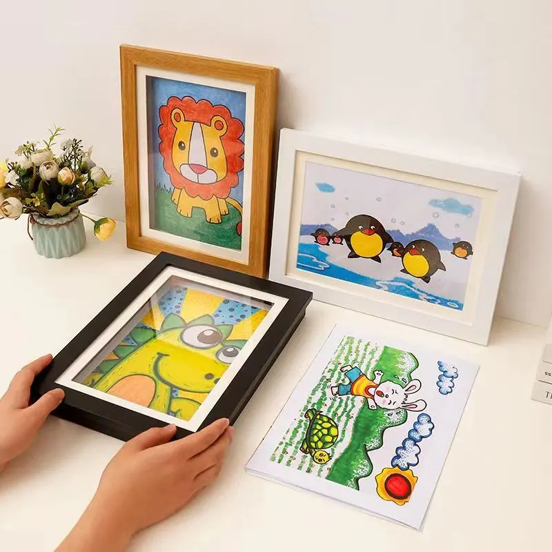 Quadro de exposição e armazenamento para crianças, quadro de arte magnético DIY de parede, quadro de fotos multifuncional sem perfuração com texto personalizado
