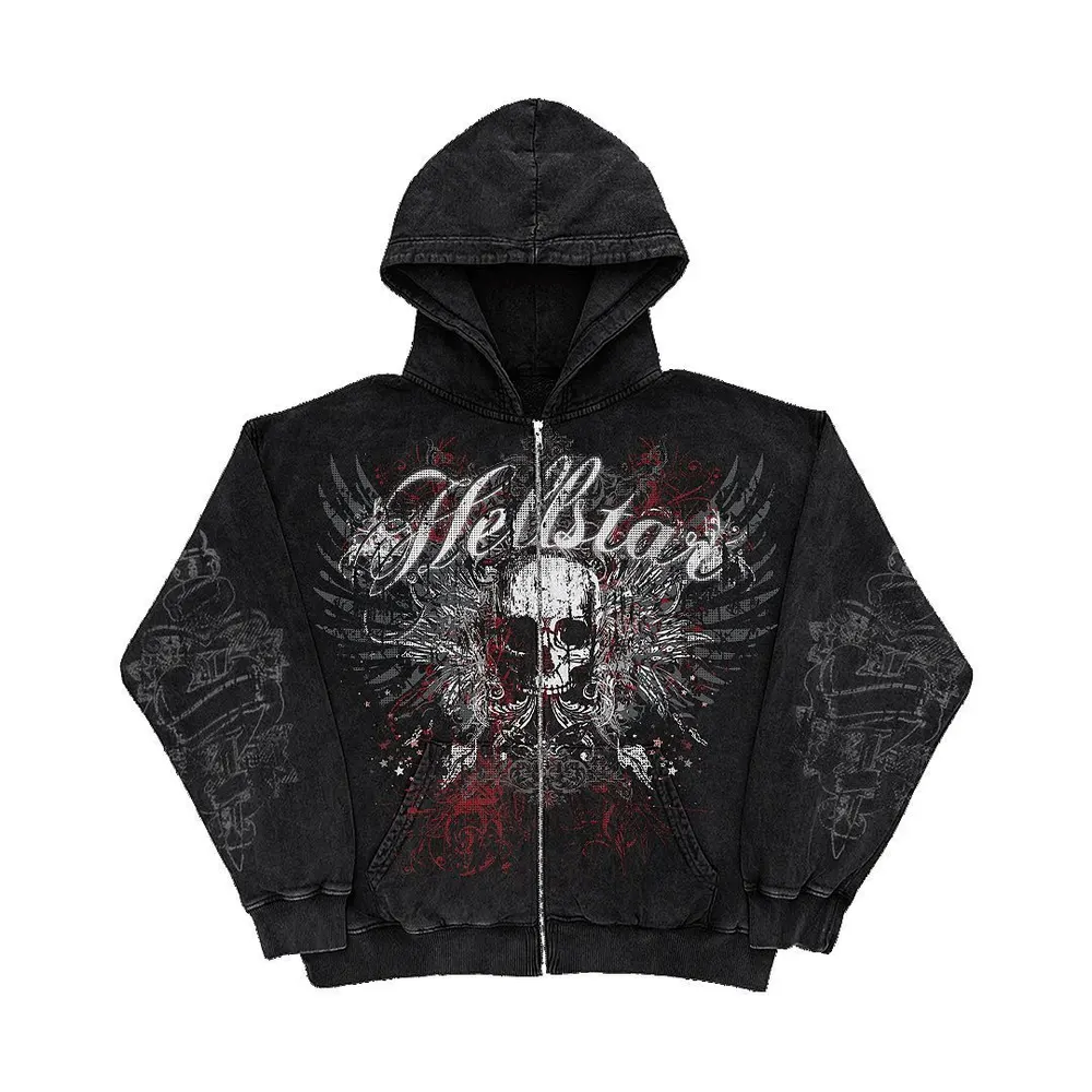 Moletom com capuz de zíper, estilo gótico Y2K, novo outono/inverno americano, estampado de caveira, manga comprida, 2022