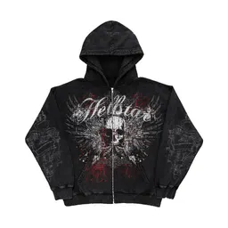 Estilo Gótico Y2K Otoño e Invierno Nuevo Sudadera con Cremallera y Estampado de Calavera Estilo Americano Manga Larga 2022
