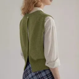 Colete de tricô com pontos de trama, gola redonda, cinza, estilo retrô francês, para primavera, para mulheres