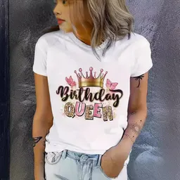 T-shirt TEMU nova de verão, camisola desportiva estampada de moda, manga curta casual, pulôver para mulheres