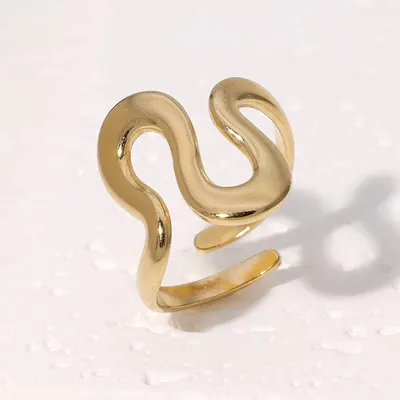 Anillo abierto de acero de titanio europeo y americano, no se decolora, geométrico irregular