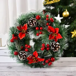 إكليل زينة عيد الميلاد الجديد، إكليل مصنوع يدوياً للزينة، ديكور لخزائن النوافذ