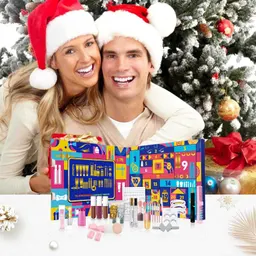 Caixa de presente de contagem regressiva de Natal vendida quente transfronteiriça, conjunto de cosméticos de férias, conjunto de maquilhagem, caixa cega de Natal com 24 divisórias
