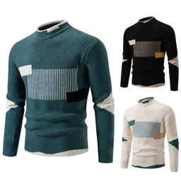 Suéter de Punto Tejido de Terciopelo de Algodón con Bloques de Color de Moda para Hombre Otoño/Invierno 2024