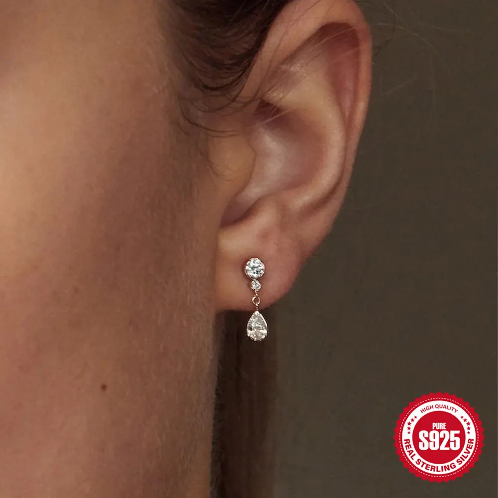 925 Sterlingsilver Elegant Lättlyxig Diamant Dropp Örhängen