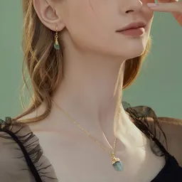 Suite de collar y pendientes de piedra en bruto de moda retro para mujer
