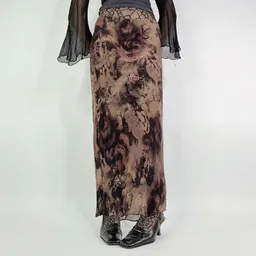 Saia comprida de cintura alta, slim, estilo floresta retrô europeu e americano, saia longa de saia A com estampa de rosa para o outono, para mulheres
