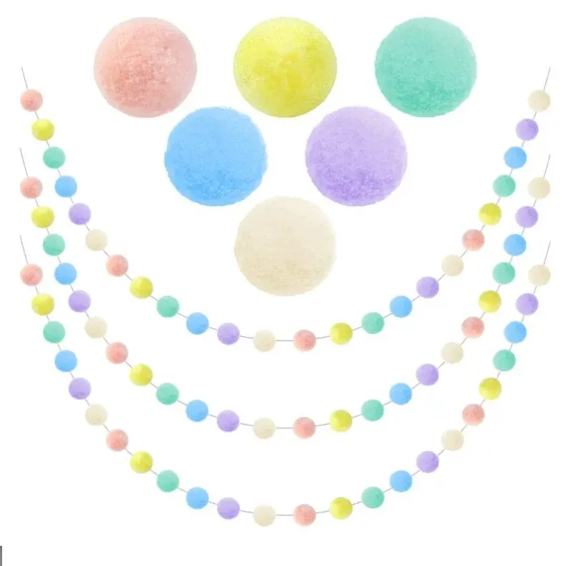 Decoração de festa de aniversário infantil, kit de faixa de pompom DIY, acessórios de pompom elásticos de alta elasticidade, artesanato de jardim de infância, pelúcia