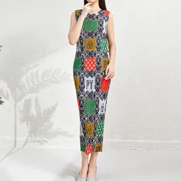 فساتين مطبوعة sleeveless بأسلوب أنيق بعنق دائري