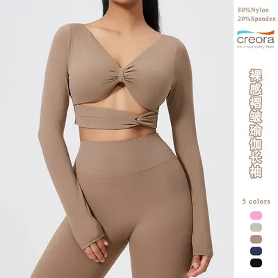 Roupa interior de manga comprida com design de dobra, movimento e costas bonitas, destacável