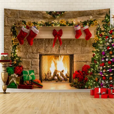 Tapete de Natal, tapete de lareira de Natal, pano de parede de fundo de Natal, pano suspenso decorativo festivo, tapete de Natal personalizado