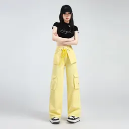 レディース レモンイエロー オーバーオールジーンズ