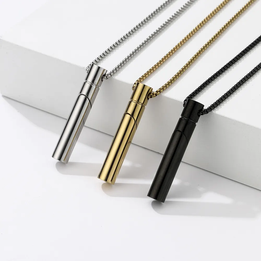 Collar de aromaterapia de acero inoxidable con letras geométricas tipo botella de descompresión para respirar