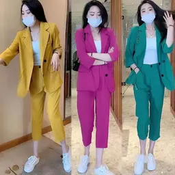 Conjunto de duas peças feminino: casaco de fato elegante e calças harem