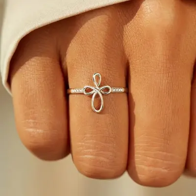 Anel geométrico minimalista Cao Shi, anel com design de cruz para mulher, acessório doce e personalizado de nicho