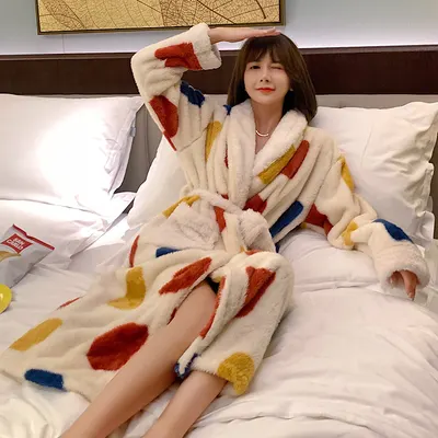 Coral Fleece Pyjamas Enfärgad Flanell Lång Kappa