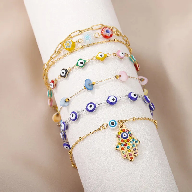Europeisk och amerikansk ny djävulsöga anklet, kvinnors personlig kombination färgade ögon oregelbunden pärla fotprydnad, fabriksdirekt försäljning