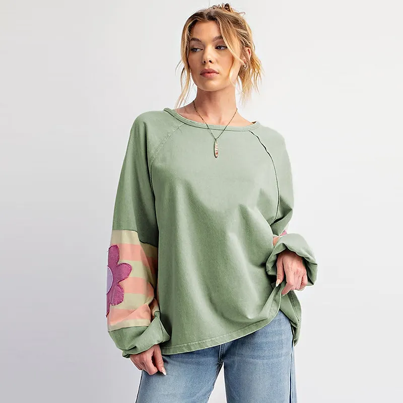 Sudadera Holgada con Cuello Redondo y Manga Larga para Mujer