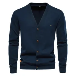 Cárdigan de Punto para Hombre Estilo Europeo y Americano, Tejido de Alta Calidad de Color Sólido para Negocios