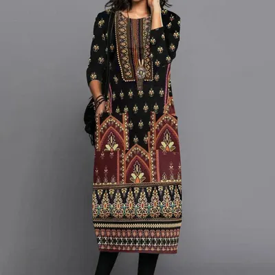 Vestido Comfortável de Manga Comprida e Decote Redondo para Mulheres Europeias e Americanas na Primavera e Outono