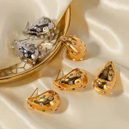 Pendientes de Acero de Titanio con Forma de Gota de Agua Gordita Incrustados con Circonita, Pendientes Geométricos de Moda Versátil