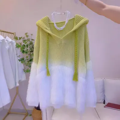 2024 Otoño/Invierno Nuevo Suéter Suave Degradado Estilo Perezoso Mujer Moda Casual Sudadera de Punto con Capucha