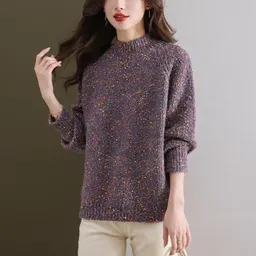 Suéter de gaze com pontos coloridos, elegante, de gola meia-alta, para interior, camisa base para mulheres, quente