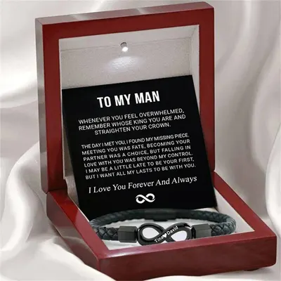 Pulseira masculina de couro artesanal, aço inoxidável preto, design de 8 palavras