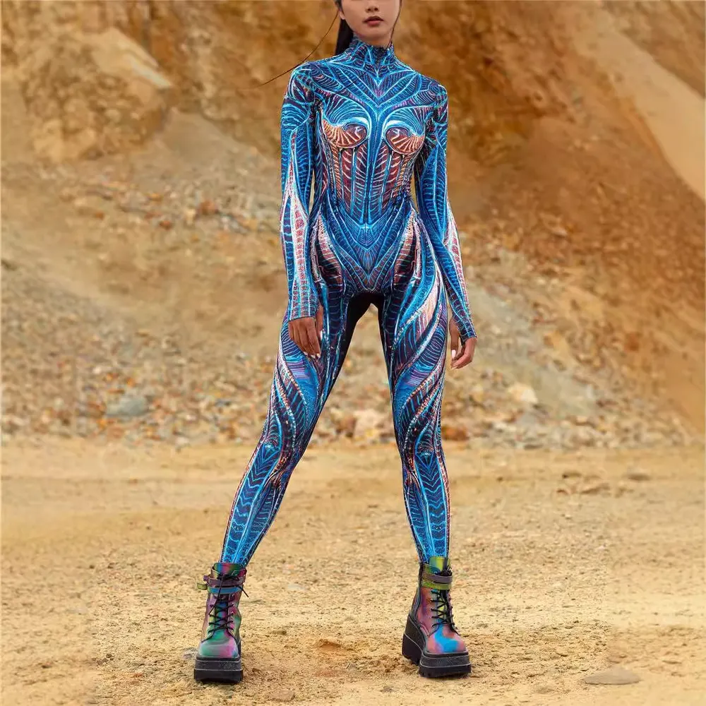 Traje de body cosplay para adulto com estampa digital 3D, ajuste justo, novo para Halloween 2024