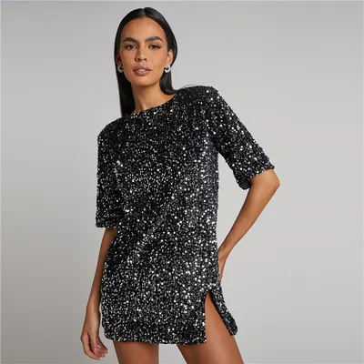 Vestido curto de lantejoulas, sexy, sem costas, para mulher, vestido de festa de nightclub, moda