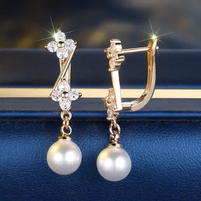 Pendientes de borla de perla blanca, diamante blanco, redondos, color oro champagne, temperamento coreano, estilo europeo y americano, de lujo ligero, a la moda