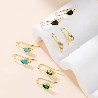 Acessórios para ganchos de orelha com zircão em forma de gota de água, minimalistas, para DIY, banhados a cobre