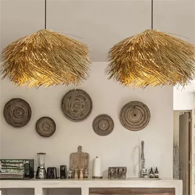 Iluminação de arte de vime retrô para alojamento local, restaurante, sala de estar, hotel