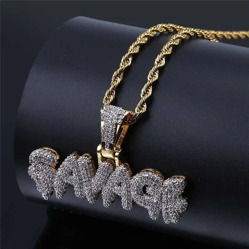 Colar SAVAGE com Letras em Bolha de Hip-Hop Europeu e Americano, Pingente de Latão Dourado, Jóias
