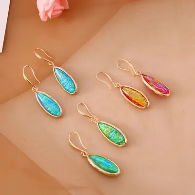 Ganchos de orelha de pedra semipreciosa multicolor para mulher, com temperamento