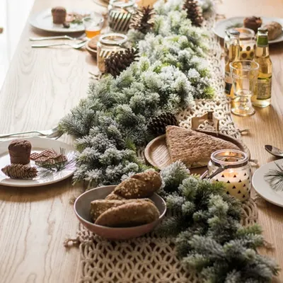 Conjunto de Presente com Decoração Floral, Coníferas com Flores Artificiais, Plantas Verdes, Agulhas de Pinheiro, Ornamento de Mesa e Pendente Estilo Europeu