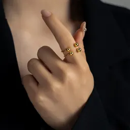 S925 silver U-formad justerbar ring med fyra guldbollar