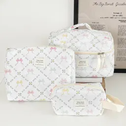 Bolsa de armazenamento tote portátil de grande capacidade, estilo doce com laço colorido