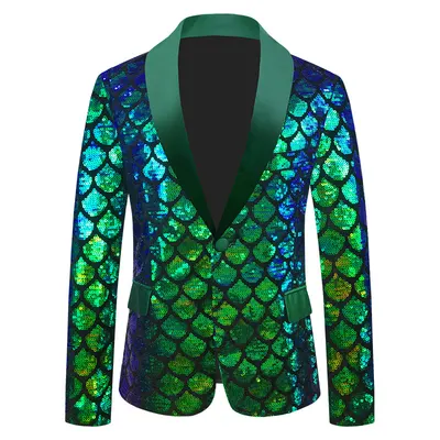 Herrens Sammet Färgande Skala Sequins Kostym